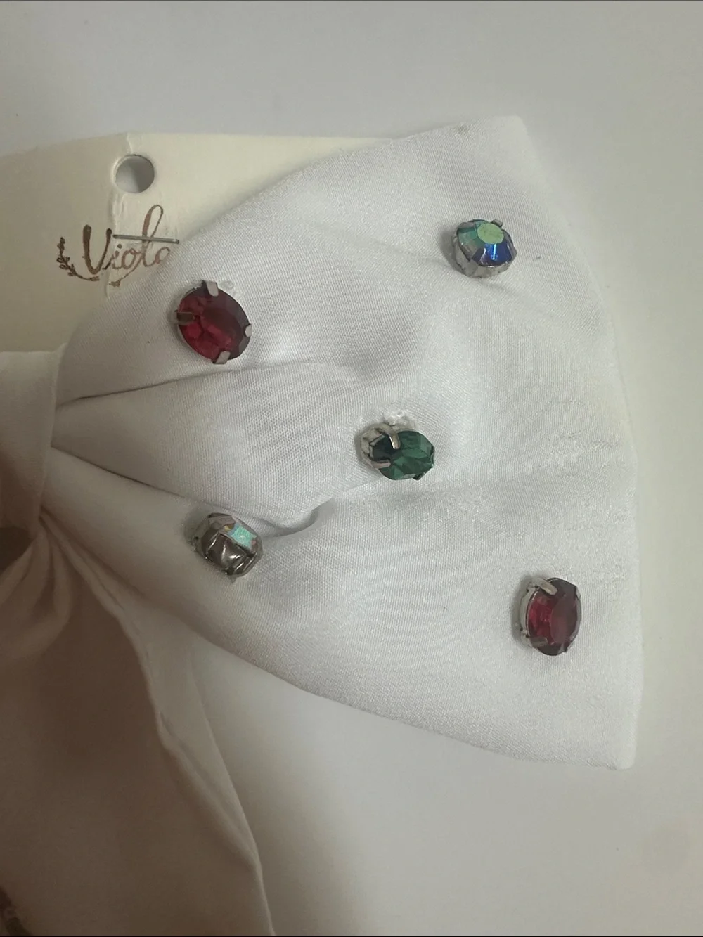 Holiday Santa Bow Hair Accessory - White with Multicolor Embellishments